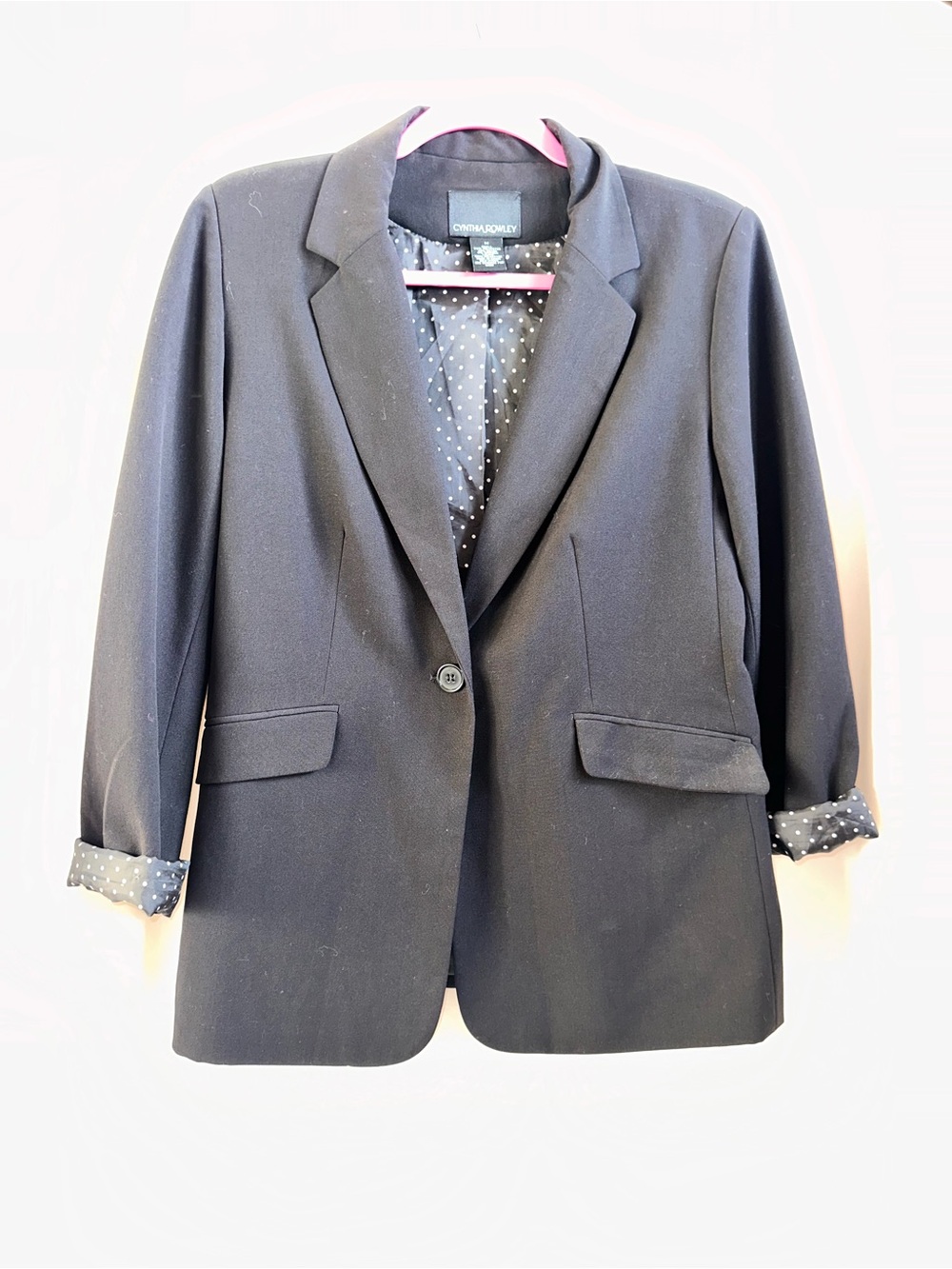 Cynthia Rowley Black Single-Button Polka Dot-Lined Blazer